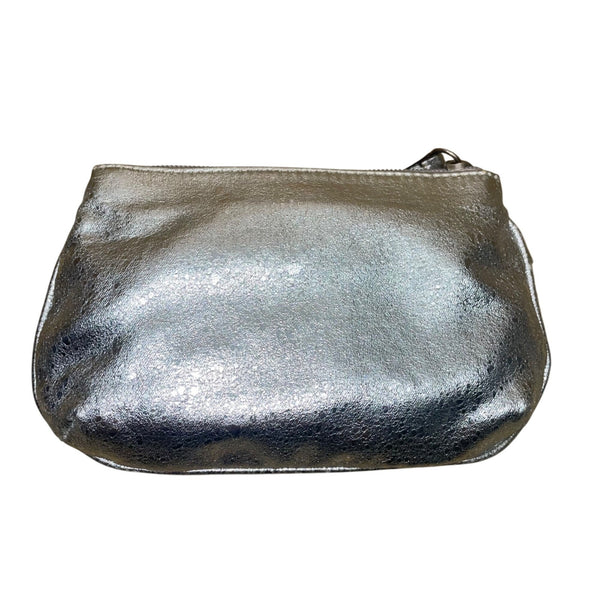 Kathy Van Zeeland Women’s Silver Metallic Logo Detail Small Wristlet Handbag