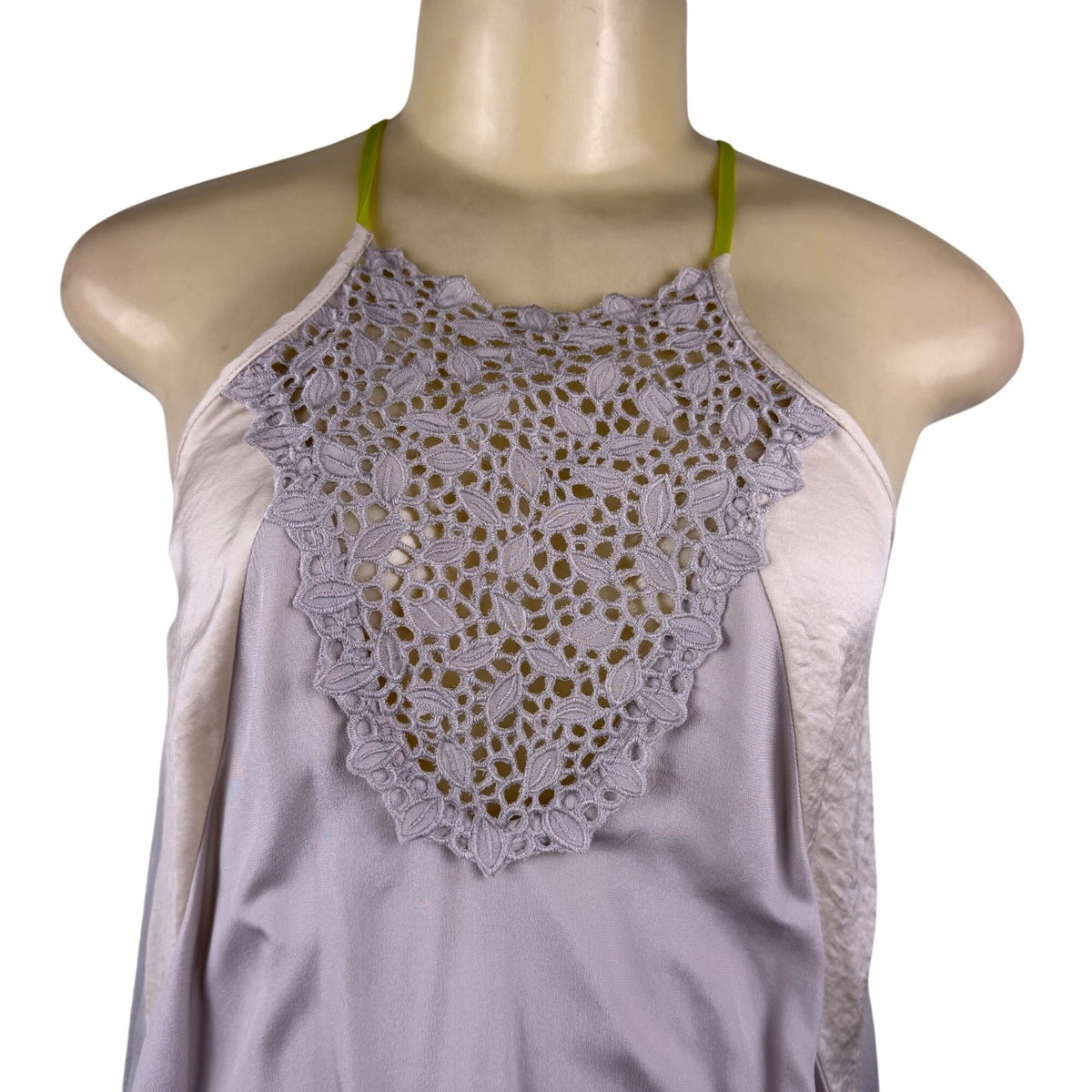 Rebecca Taylor Gray & Cream Silk Sleeveless Crochet Detail Flowy Dress Sz 2