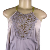 Rebecca Taylor Gray & Cream Silk Sleeveless Crochet Detail Flowy Dress Sz 2