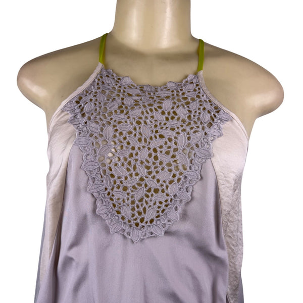 Rebecca Taylor Gray & Cream Silk Sleeveless Crochet Detail Flowy Dress Sz 2