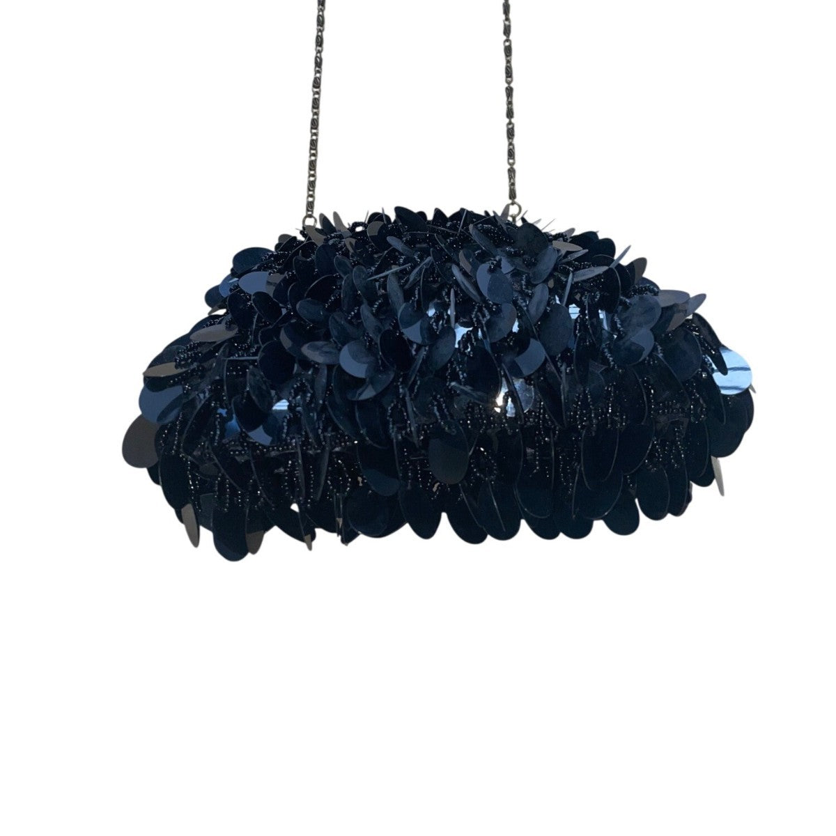J&X NY Women’s Black Sequined With Chain Strap Elegant Clasp Frame Evening Bag