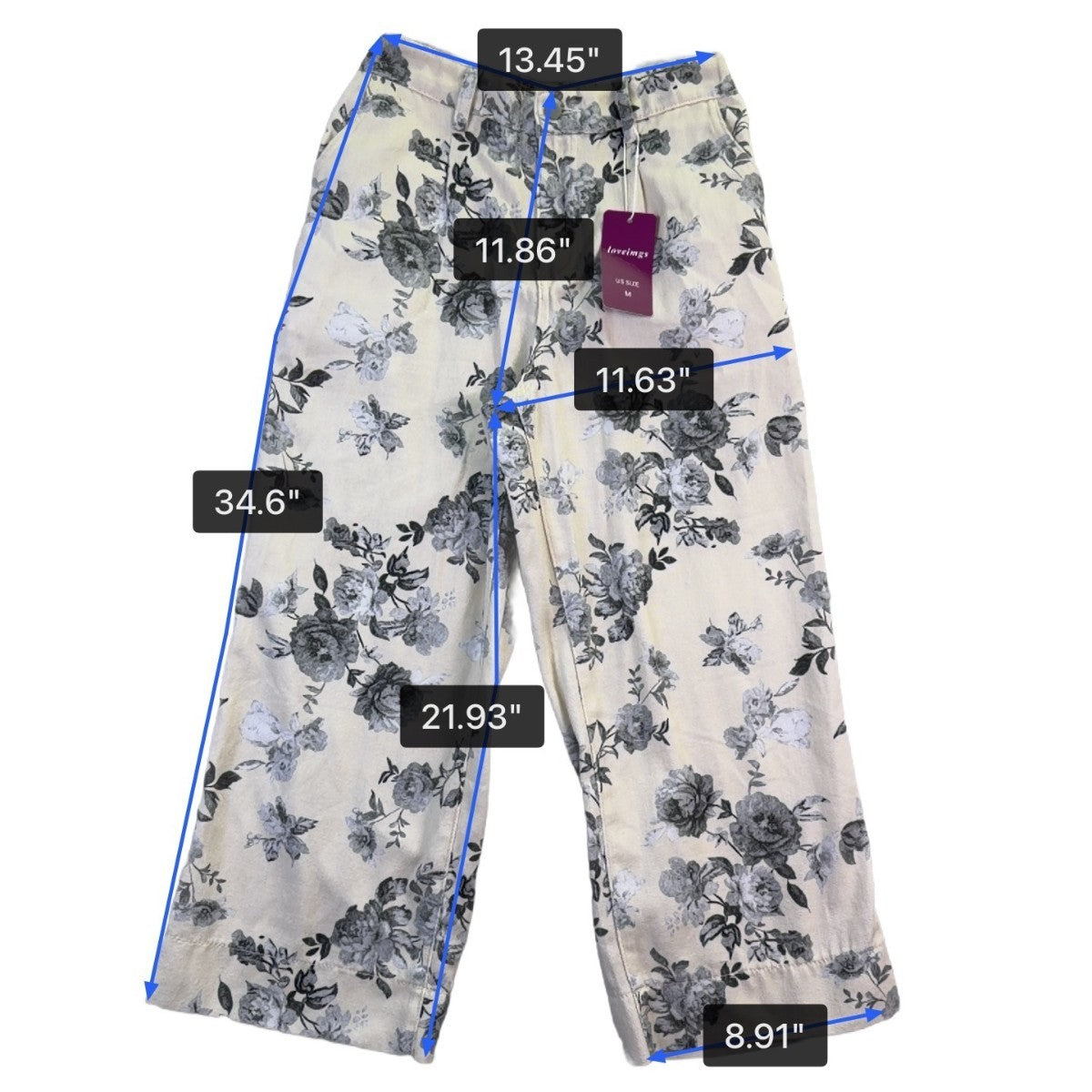 Loveimgs Womens Beige Floral Wide-Leg Pants Size M