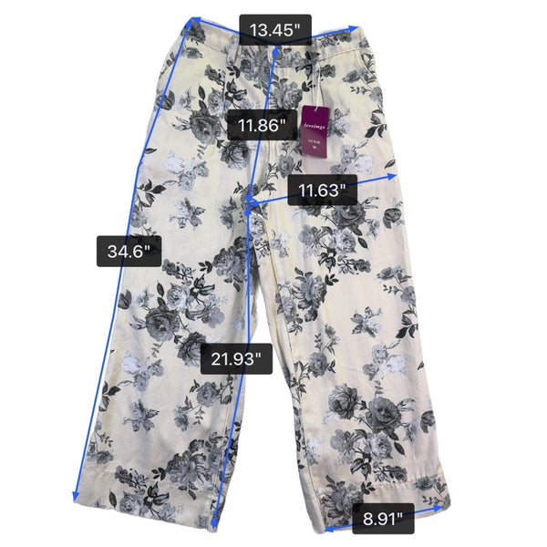 Loveimgs Womens Beige Floral Wide-Leg Pants Size M