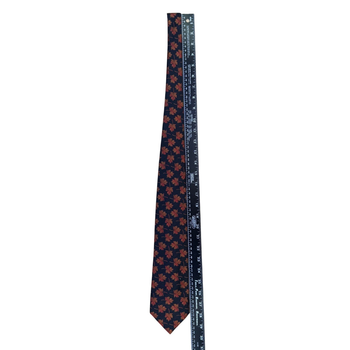 Ben Silver Mens Navy & Red 100% Silk Floral Handmade Tie Autumn Leaf Pattern