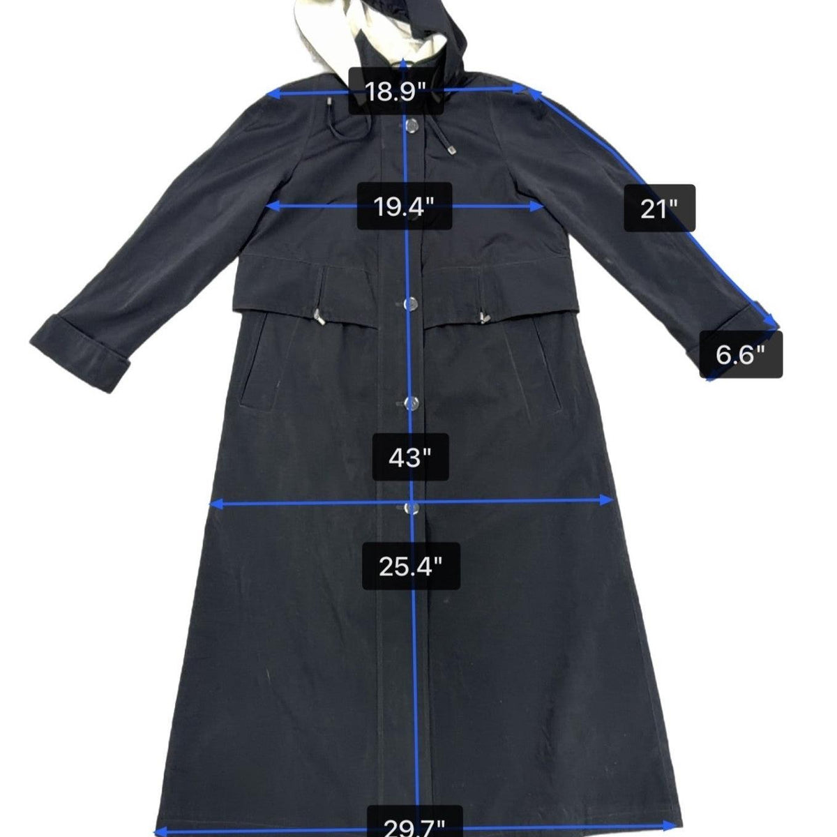 Fleet Street Womens Black Polyester Hooded Trench Coat Button Closure Size 10