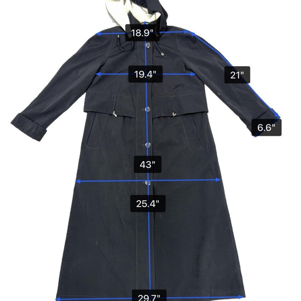 Fleet Street Womens Black Polyester Hooded Trench Coat Button Closure Size 10