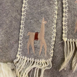 Womens Beige Alpaca-Inspired Embroidered Wool Poncho W/ Fringe & Fur Trim