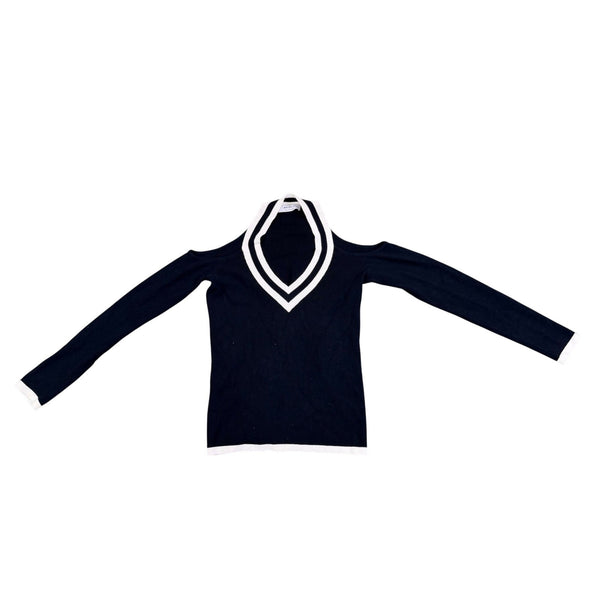 Bailey/44 Womens Navy  Cold Shoulder Sweater V-Neck Long Sleeve Trim Sz S