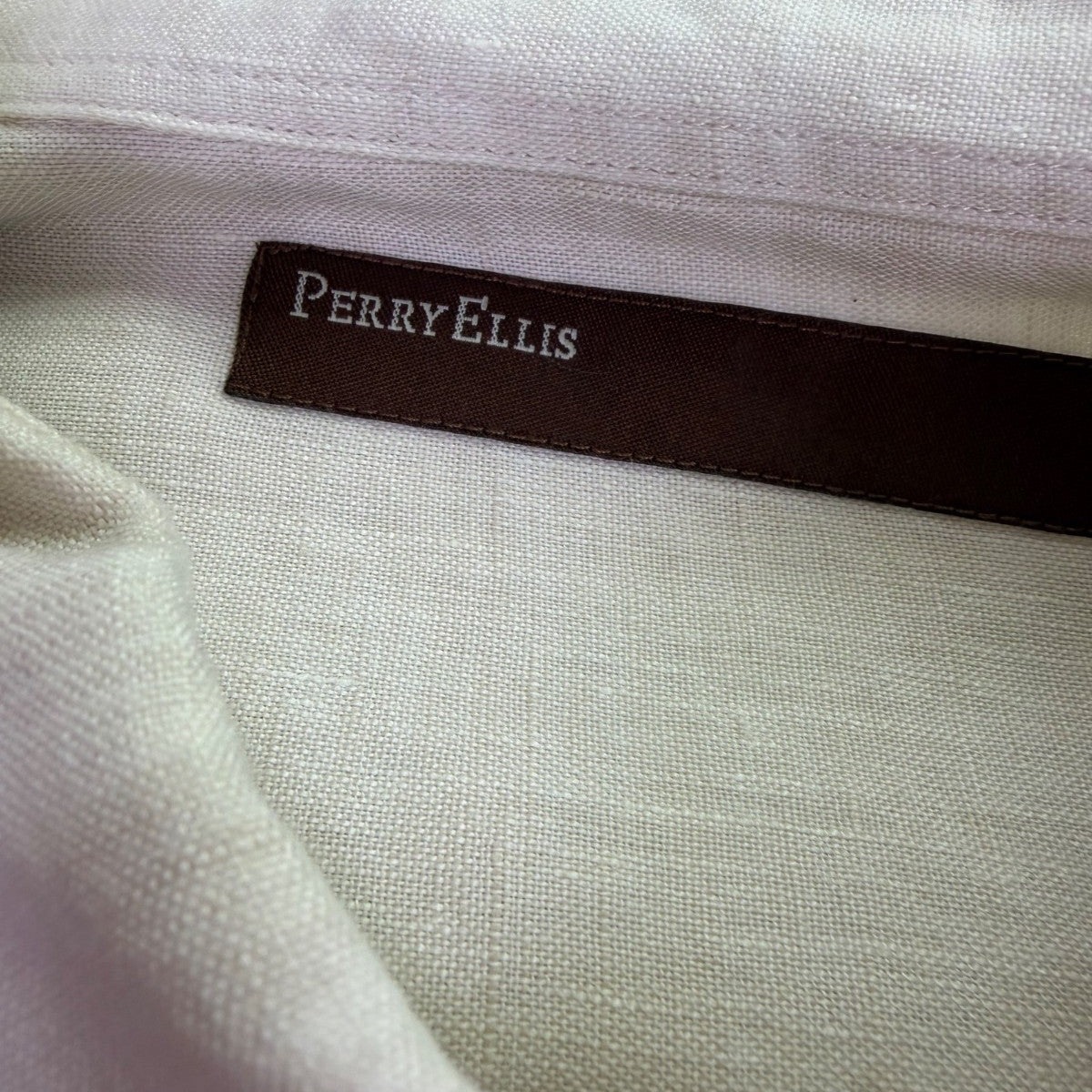 Perry Ellis Mens White Linen Button-Up Shirt Long Sleeve Sz XL