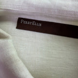 Perry Ellis Mens White Linen Button-Up Shirt Long Sleeve Sz XL