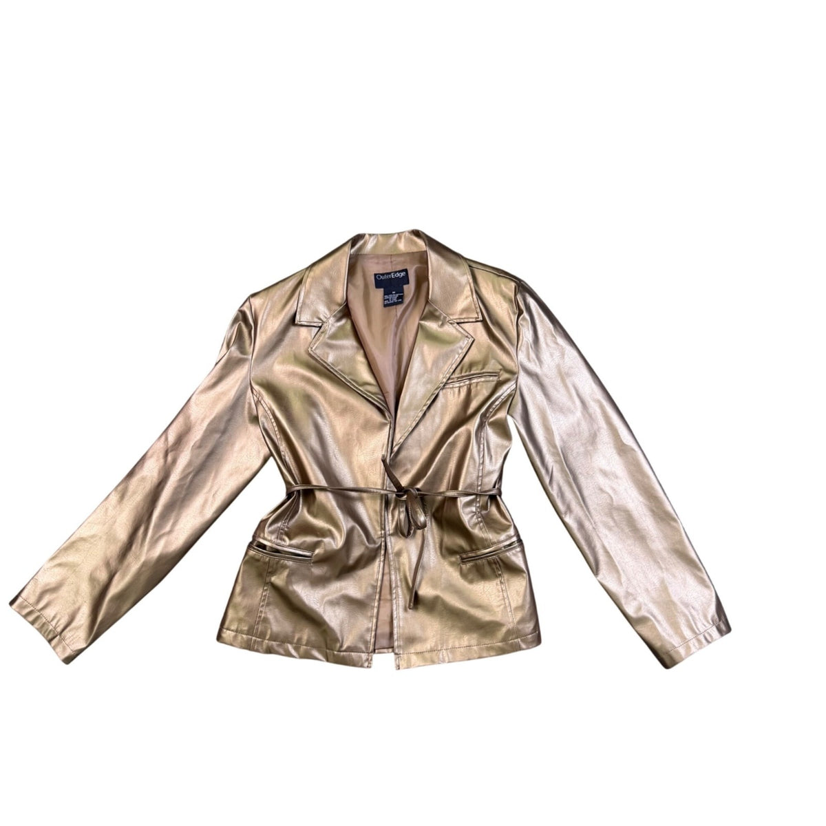 Outeredge Womens Gold Metallic Belted Blazer  Stylish Jacket  Size M
