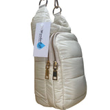WanderFull Women’s Ivory Glossy Quilted Crossbody Hydrobag With Adjustable Strap