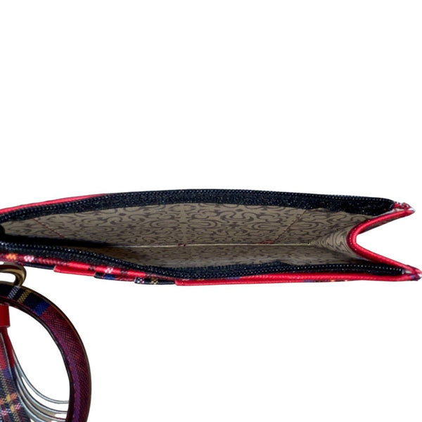 Plaid Women’s Red Faux Leather Clutch Pouch With Coin Purse & Tassel Keyring