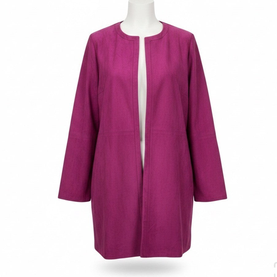 Chicos Womens Magenta Faux Suede Topper Open Long Sleeve Jacket Size 2