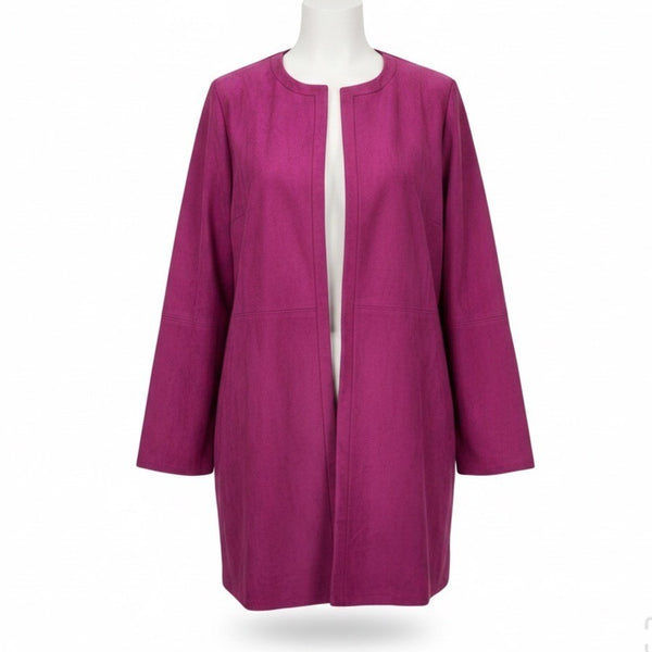 Chicos Womens Magenta Faux Suede Topper Open Long Sleeve Jacket Size 2