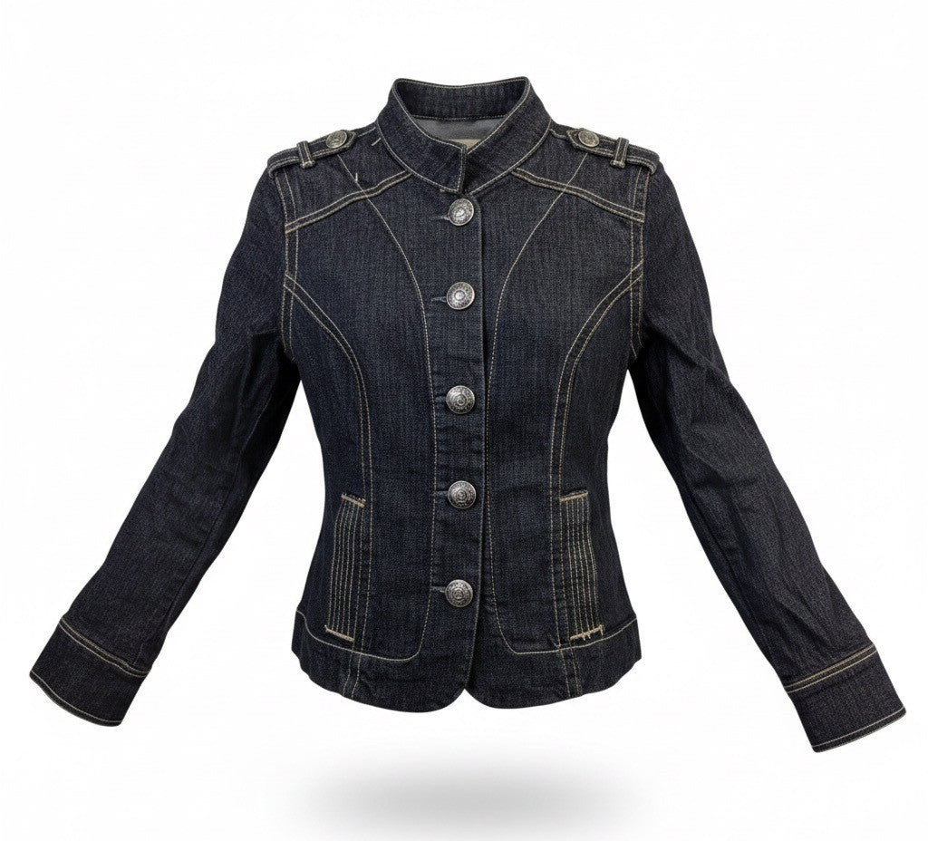 Old Navy Womens Black Denim Button-Up Stretch & Fitted Jacket Size M