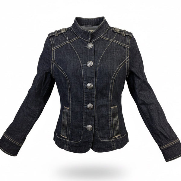 Old Navy Womens Black Denim Button-Up Stretch & Fitted Jacket Size M