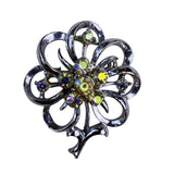 Vintage Womens Silver Tone Rhinestone Floral Brooch & Clip-On Earrings Set