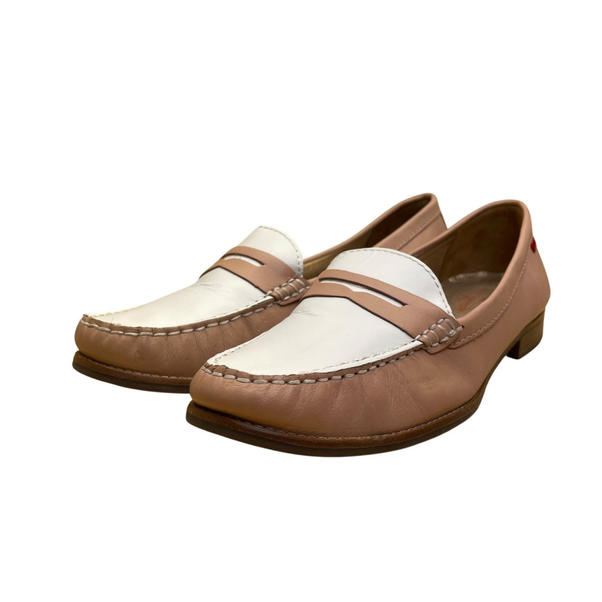 Marc Joseph Women’s Pink & White Leather East Village 2 Penny Loafers Size 10