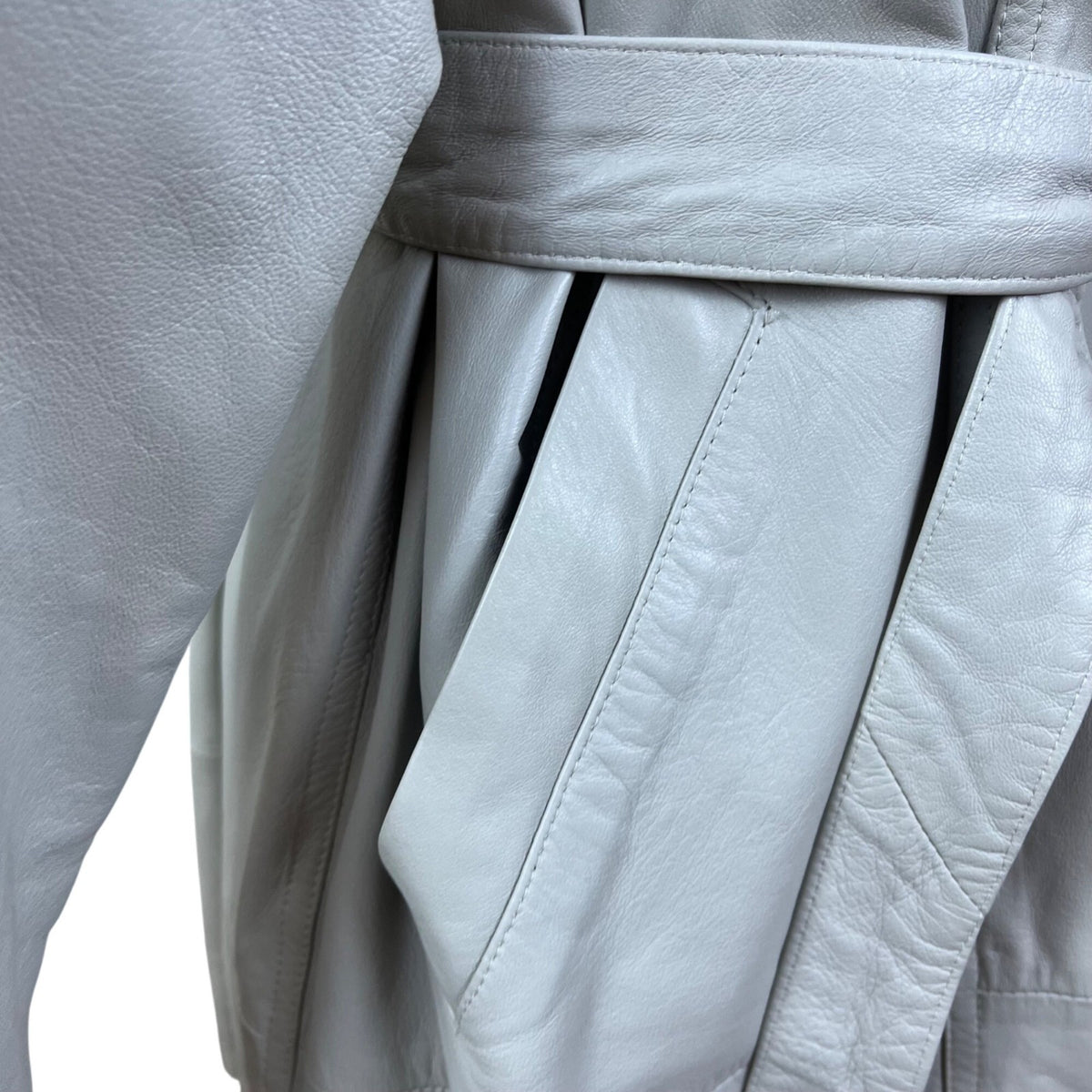 David 2 Women's Gray Genuine Leather Belted Jacket Wide Collar Coat Sz 40