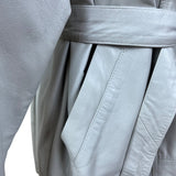 David 2 Women's Gray Genuine Leather Belted Jacket Wide Collar Coat Sz 40