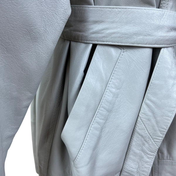 David 2 Women's Gray Genuine Leather Belted Jacket Wide Collar Coat Sz 40