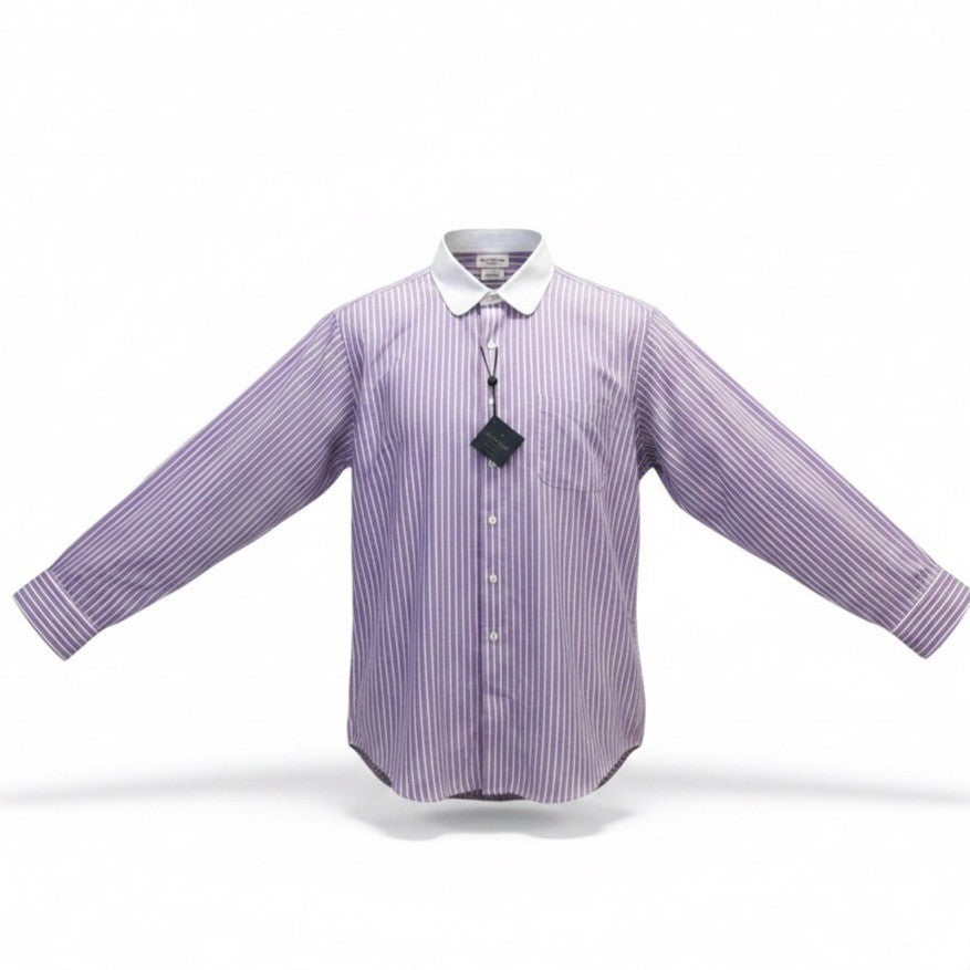 Brooks Brothers Mens Purple & White Striped Collared Shirt Non-Iron Sz16.5 34
