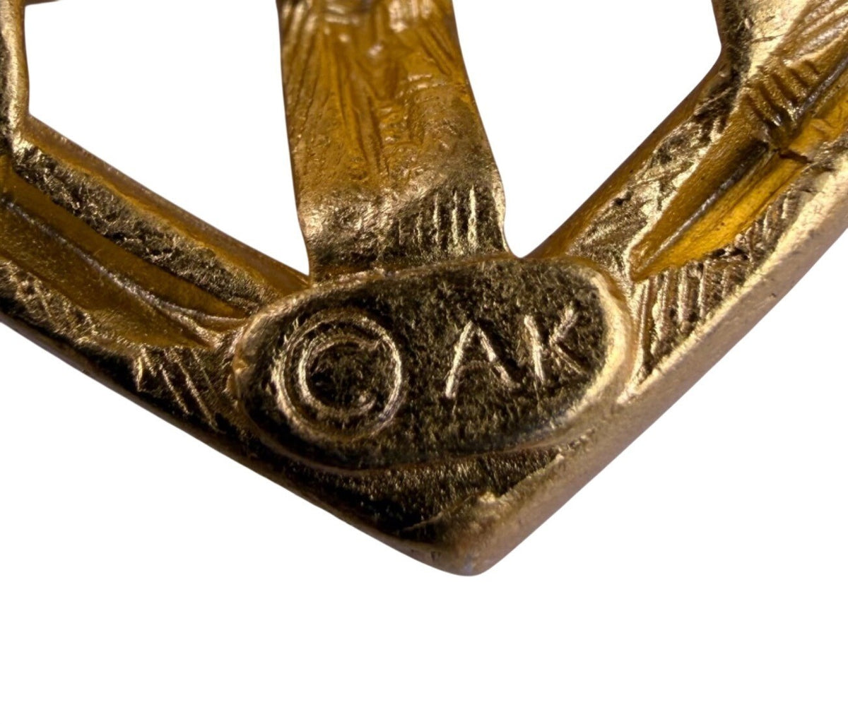 Anne Klein Women Gold Tone Woven Heart Brooch Pin Signature Stamped Vintage