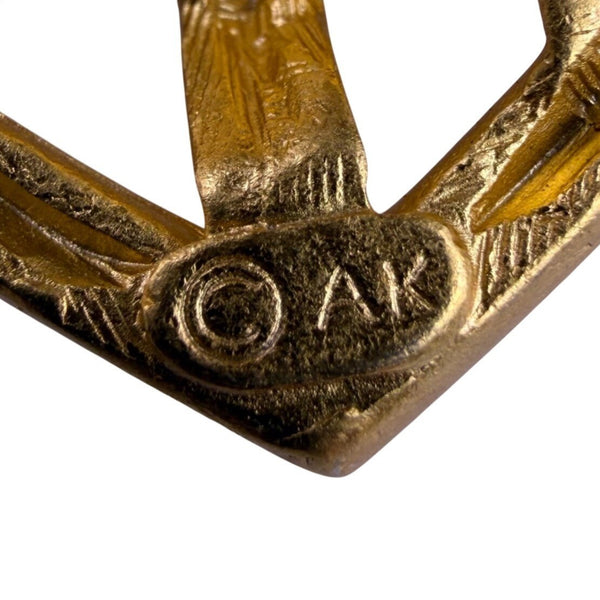 Anne Klein Women Gold Tone Woven Heart Brooch Pin Signature Stamped Vintage