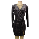 Robbie Bee Womens Black Animal Print Long Sleeve Wrap Dress Size S