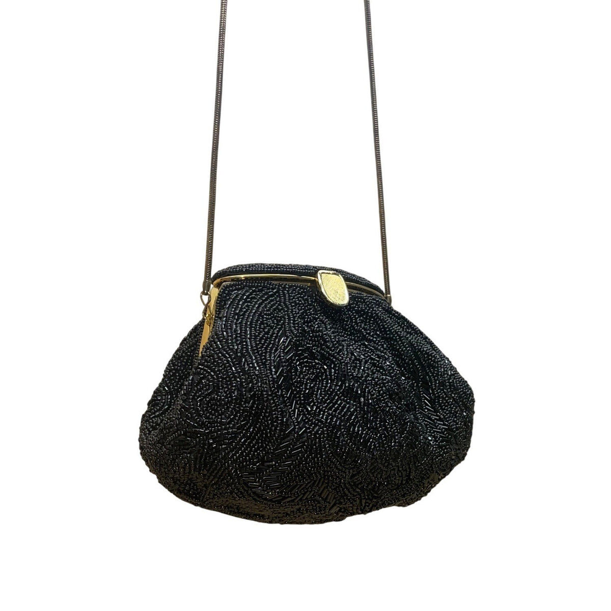 La Regale Women’s Black Beaded Gold Frame Clasp Shoulder Evening Bag