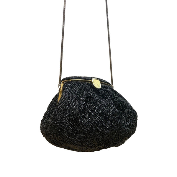 La Regale Women’s Black Beaded Gold Frame Clasp Shoulder Evening Bag