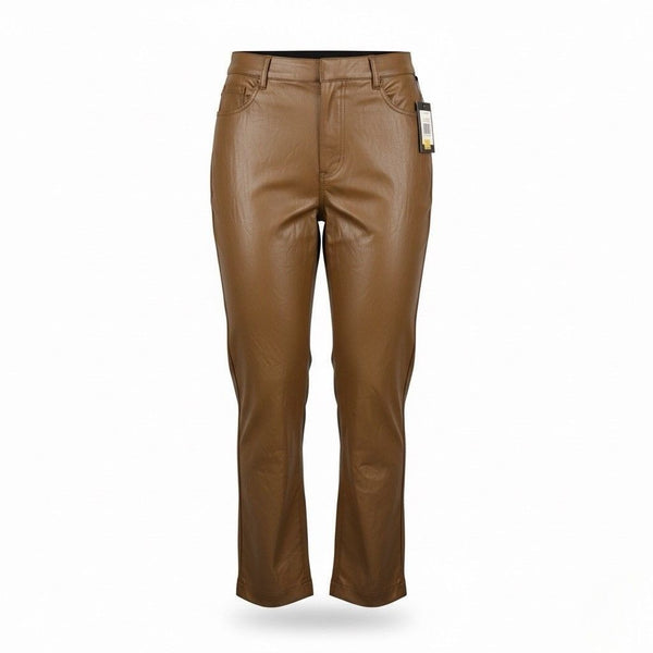 Lysse Womens Brown Polyurethane Faux Leather Pants Chic Stretch Flared Design Sz