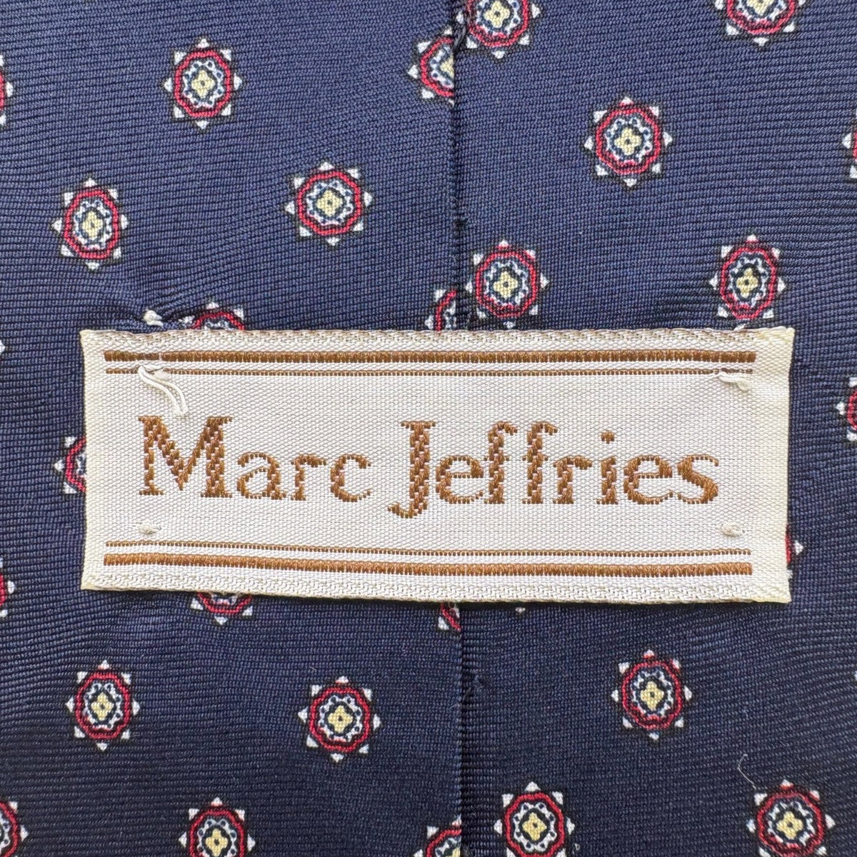 Marc Jeffries Mens Navy Silk Geometric Pattern Tie 100% Handmade Classic Italy