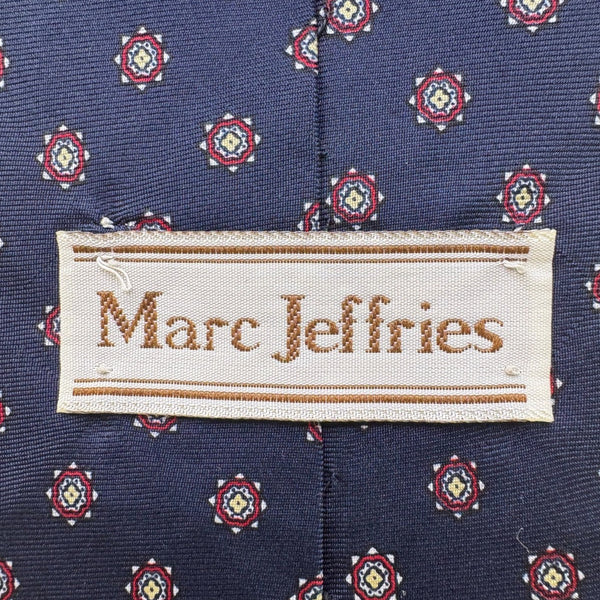 Marc Jeffries Mens Navy Silk Geometric Pattern Tie 100% Handmade Classic Italy
