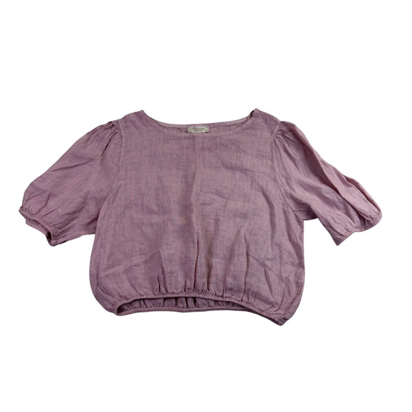 Bellacabrì Women’s Purple Linen Puff Sleeve Elastic Hem Top Size M