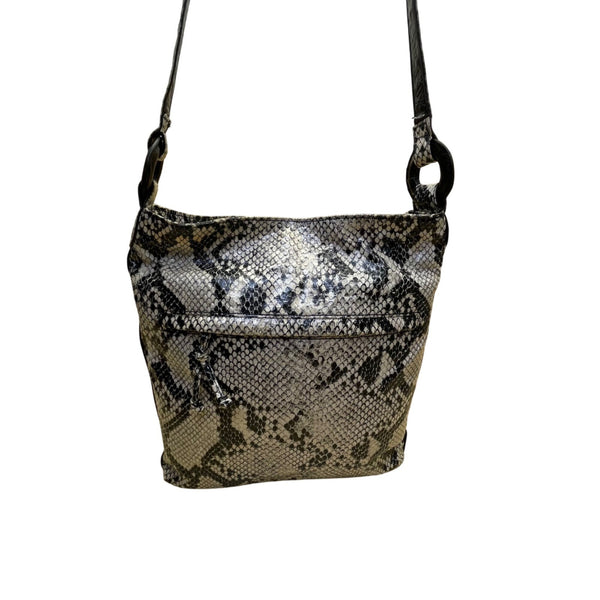 Falchi By Falchi Women’s Black/White Snake Embossed Zippered Shoulder Bag