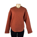 Orvis Womens Rust Quilted Crew Neck Pullover Sweatshirt W/ Button Detail Sz S