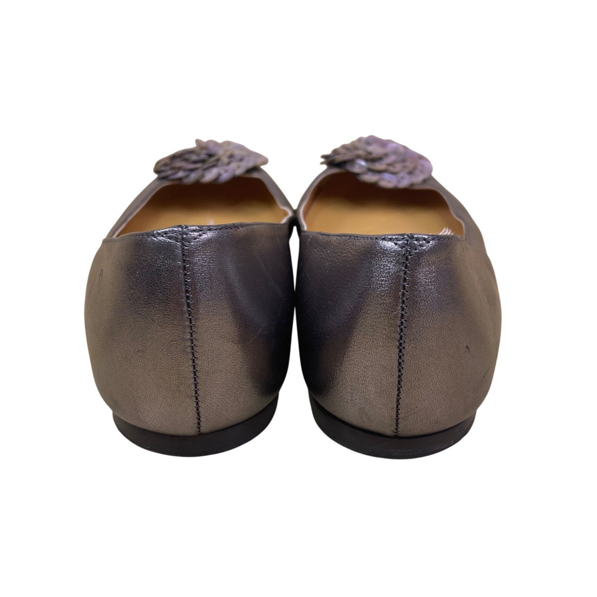 Tibi Women’s Gray Pewter Leather Button Embellished Slip-On Ballet Flats 9.5