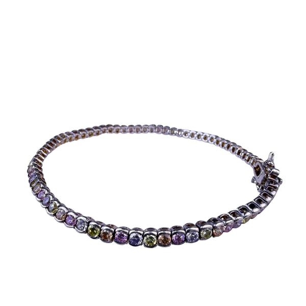 Sterling Silver Womens Multicolor Gem Tennis Bracelet 925 Marked