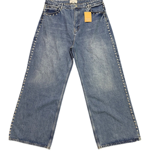 Reformation Womens Denim Cary Studded Slouchy Wide-Leg High-Rise Jeans Sz 33