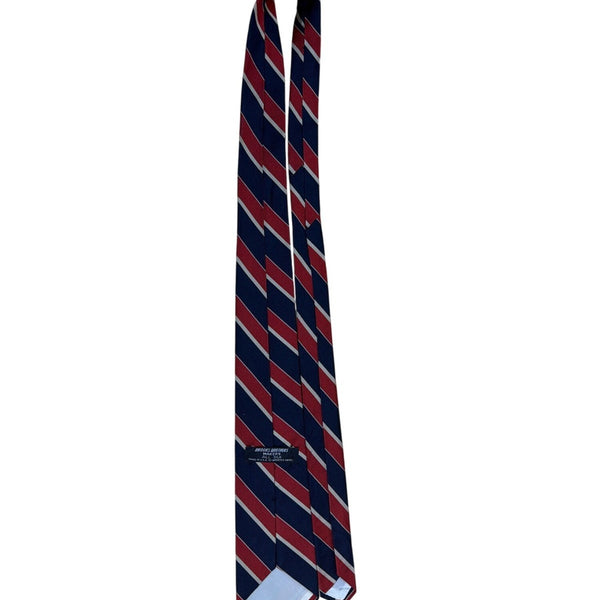Brooks Brothers Mens Red & Navy Striped Silk Tie Classic All Season Necktie 57"