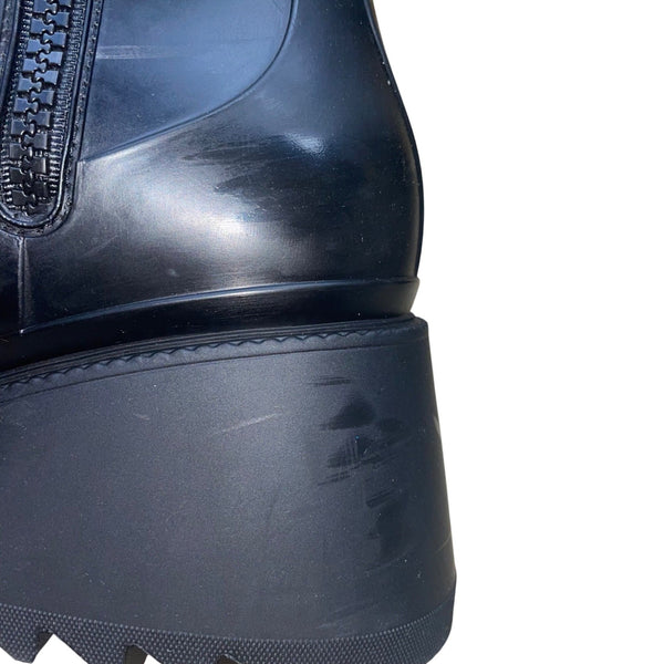 Chloe Women’s Black Rubber Zip-Up Chunky Heel Square Toe Betty Rain Boots Sz 10