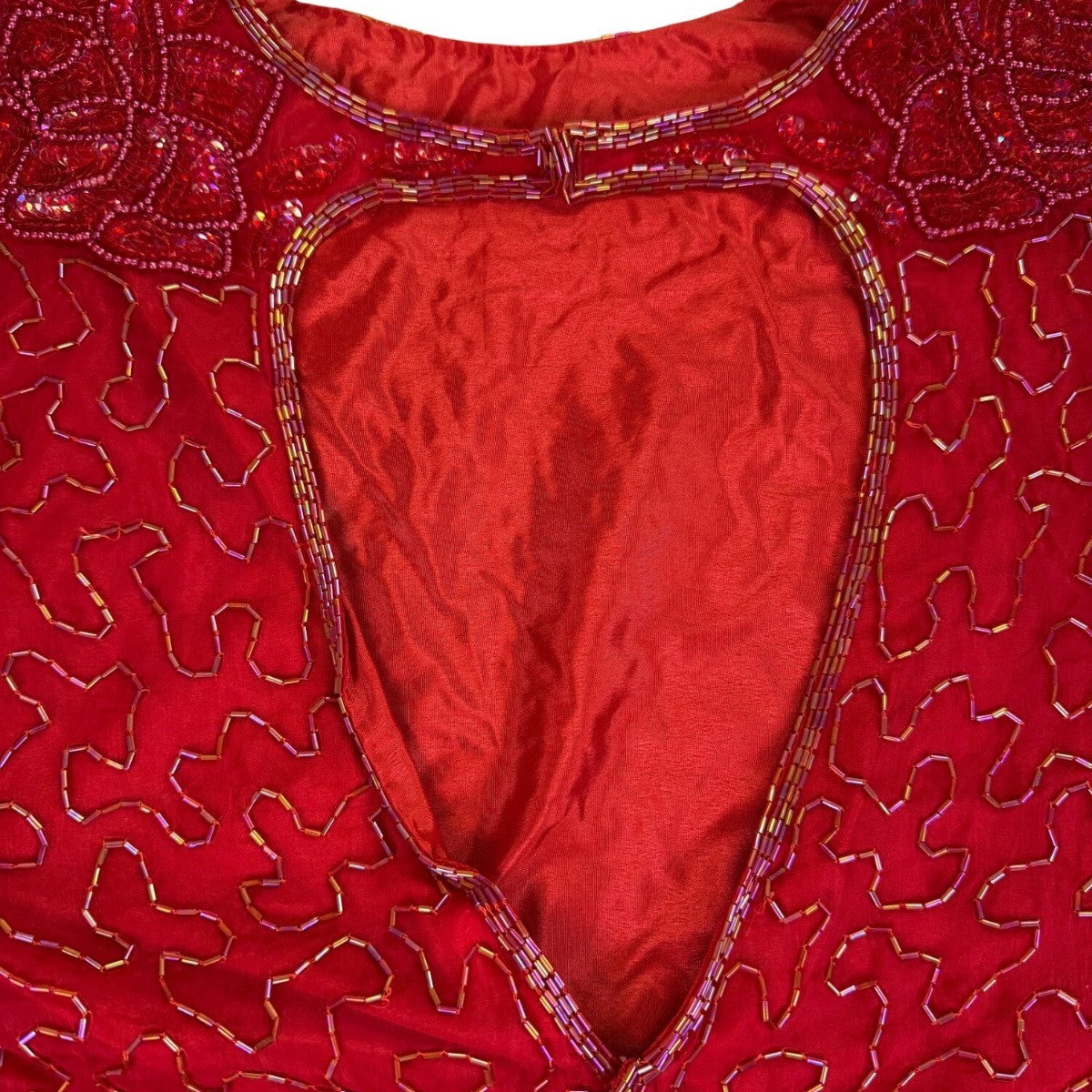 Swee Lo Womens Red Silk Beaded Cocktail Party Dress Rayon Lining Size L 10-12