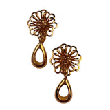 Gold Tone Womens Clip-On Earrings W/ Teardrop Floral Design Pagina Jewelry