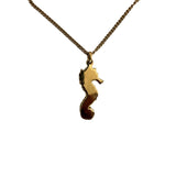 Gold Tone Seahorse Pendant - 17in