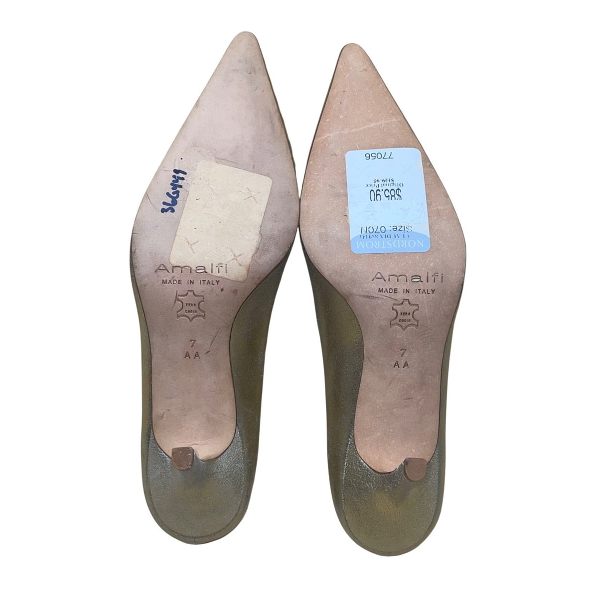 Amalfi Women’s Gold Leather Pointed-Toe High-Heel Pumps Size 7AA Narrow