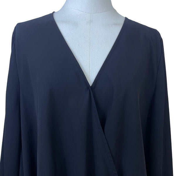 Banana Republic Womens Black Polyester V-Neck Wrap Blouse Long Sleeve Size XL