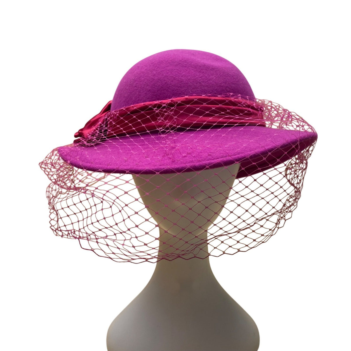 Michael Howard Womens Pink Wool Hat With Satin Ribbon & Veil Vintage Style USA