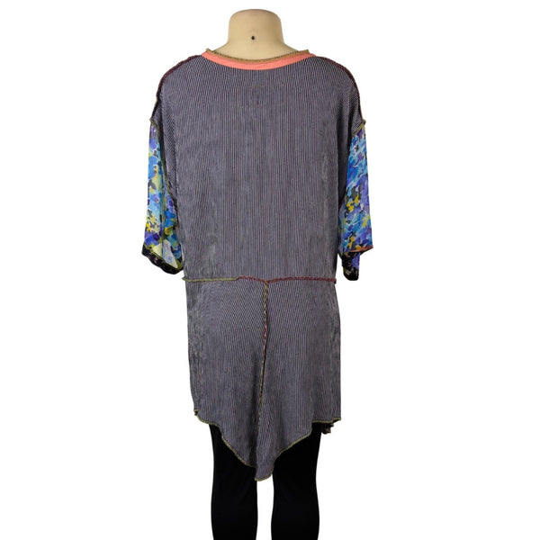 Nothing Matches Womens Multicolor Striped Acetate/Rayon/Linen Tunic Top 1
